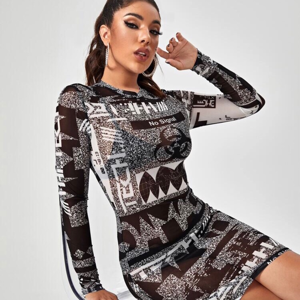 Shein sheer blk & white mini dress